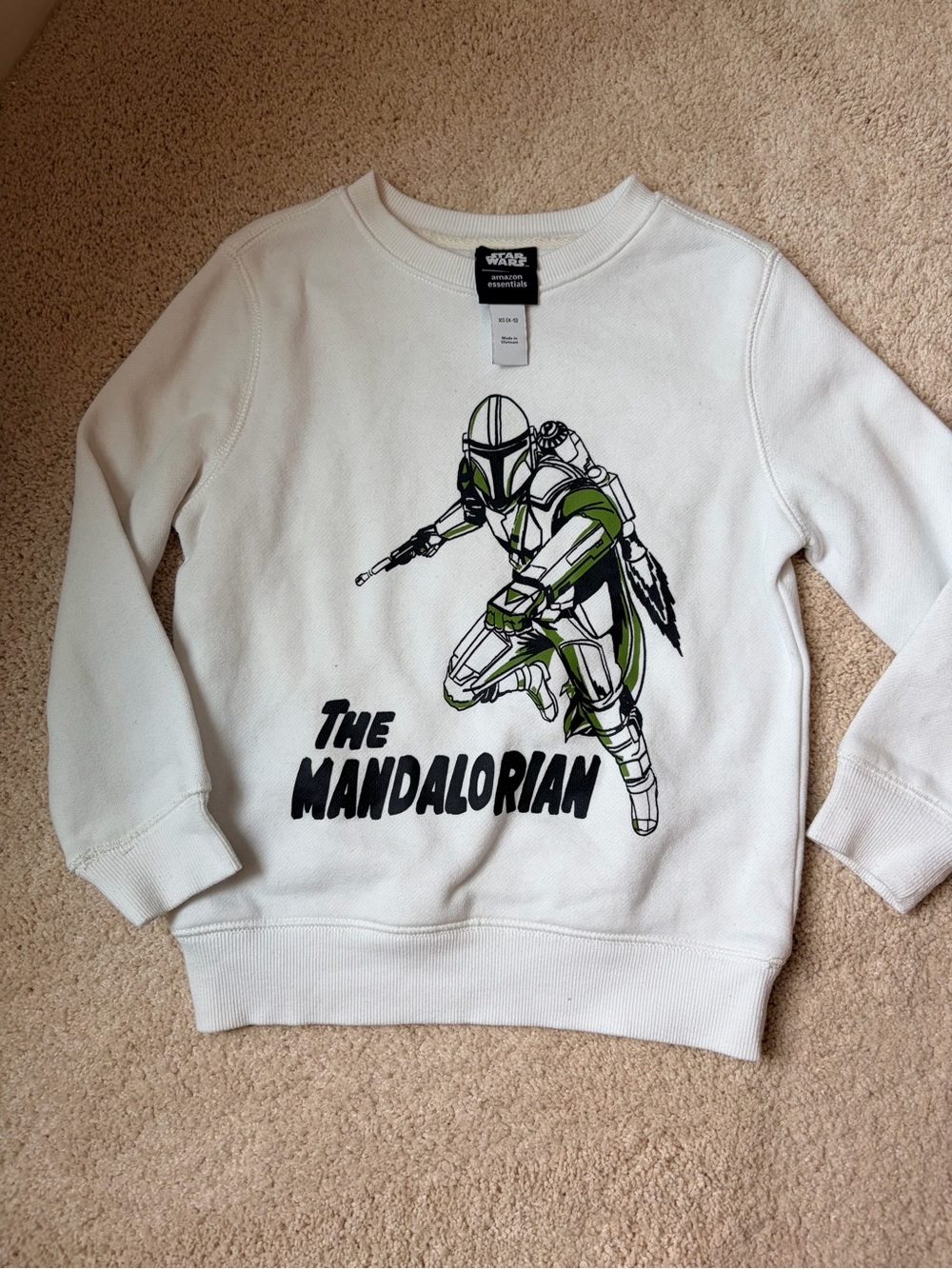 Amazon X StarWars XS (4/5) White Sweatshirt with Mandalorian Graphic